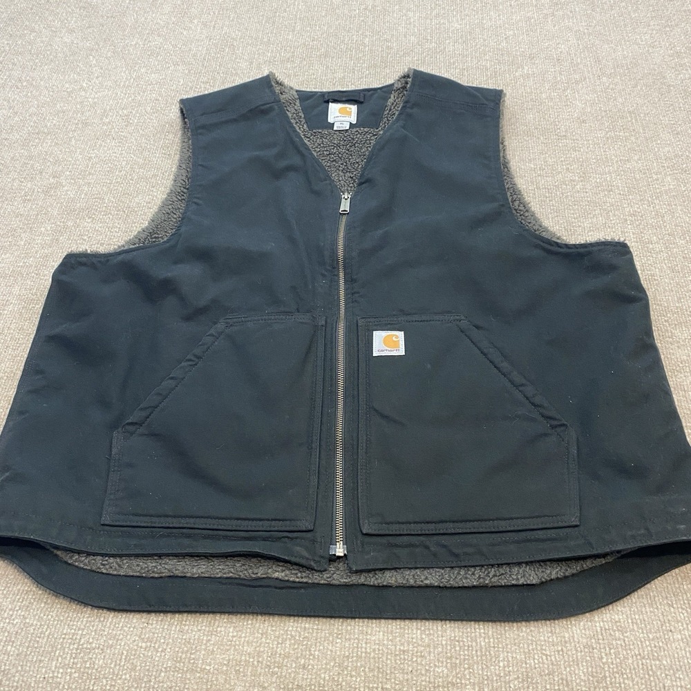 Carhartt Duck Vest Sherpa Lined Mens‎ XL Regular Distressed 104394 Grunge Y2K
